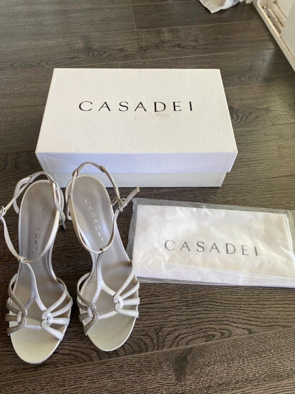 Casadei Grey Leather Strappy Stiletto Heel Sandals - Picture 2 of 7